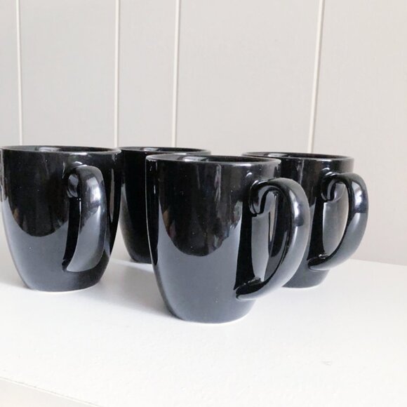 Vintage 90s Corelle Coordinates Stoneware Mugs Black Ceramic Set of 4 - Picture 4 of 5